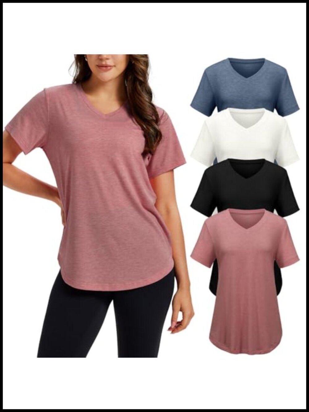 4 Pack Womens V-Neck Short Sleeve T-Shirts Loose Fit Summer Tops